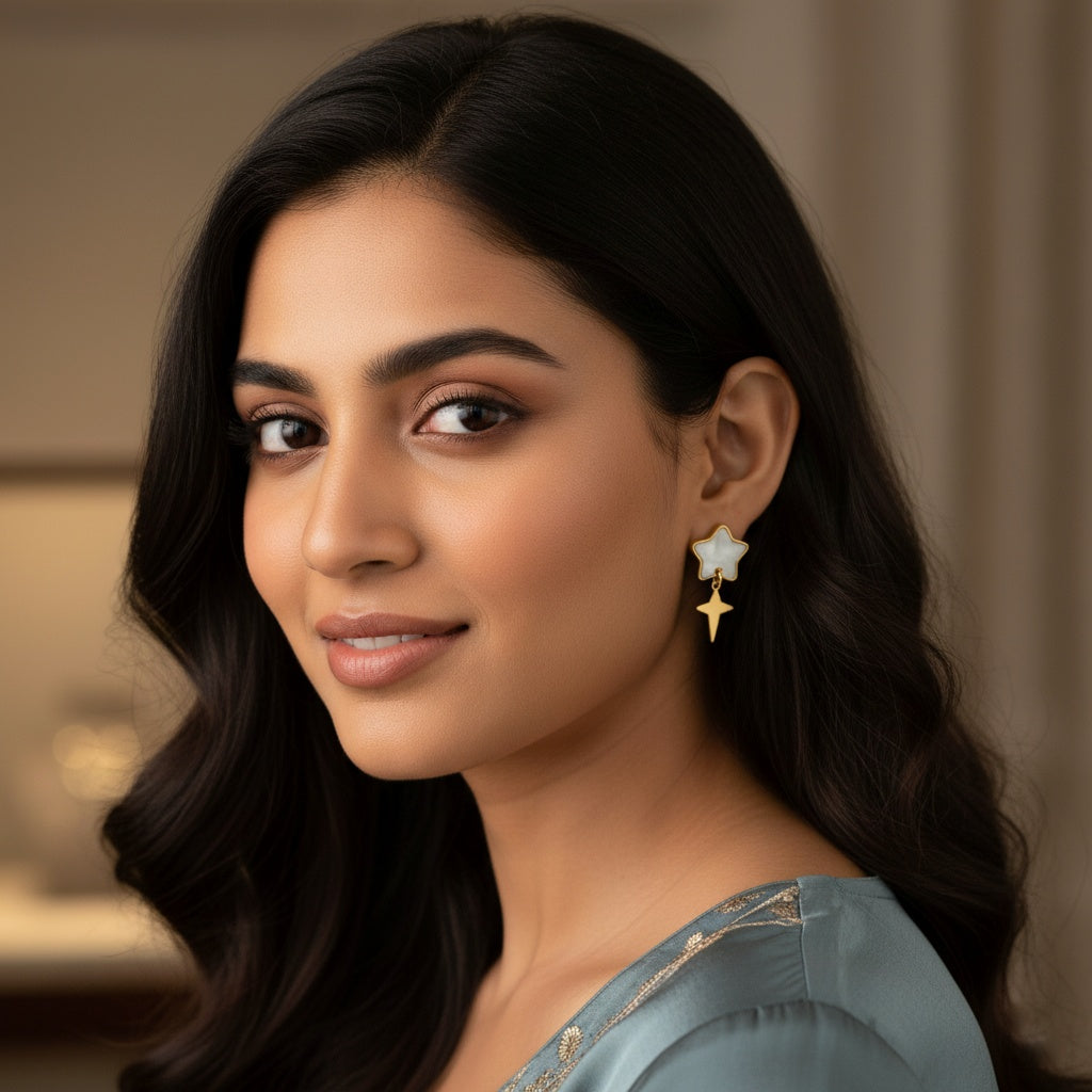 Star White Gold Earrings