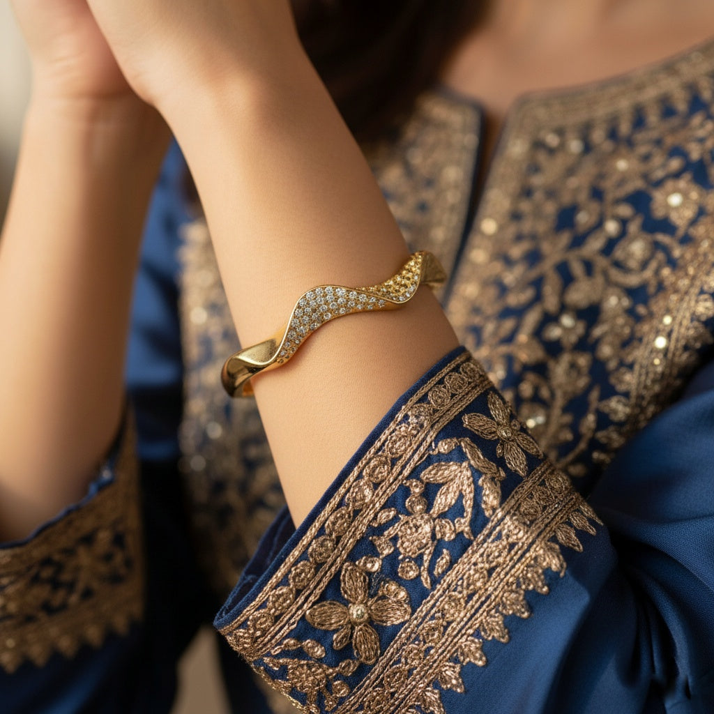 Zig Gold Bangle Bracelet (Free Size)