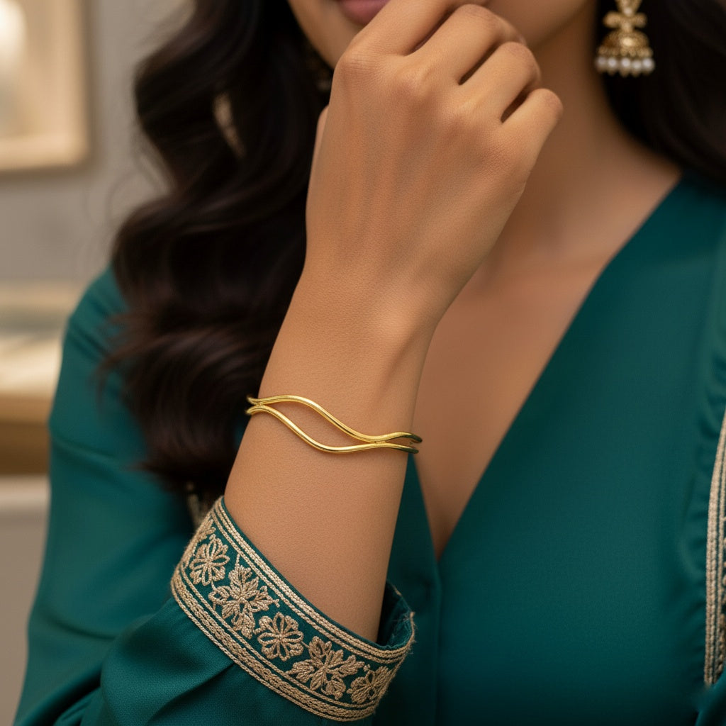 Layered Gold Bangle Bracelet(Free Size)
