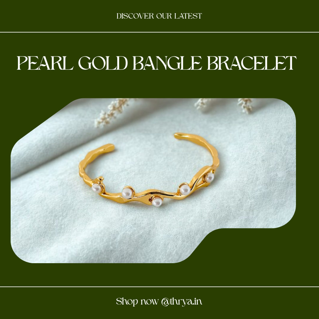 Pearl Gold Bangle Bracelet (Free Size)
