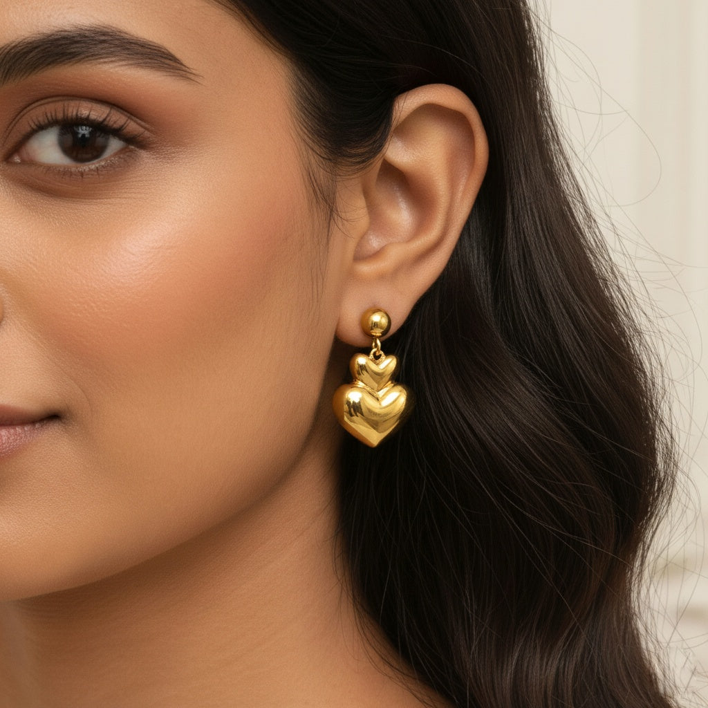 Heart Hang Gold Earrings