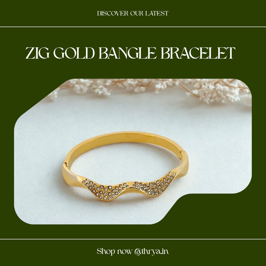 Zig Gold Bangle Bracelet (Free Size)