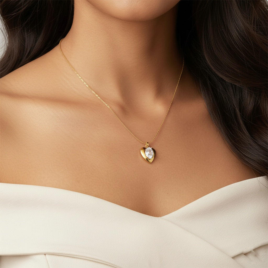Heart White Stone Gold Necklace