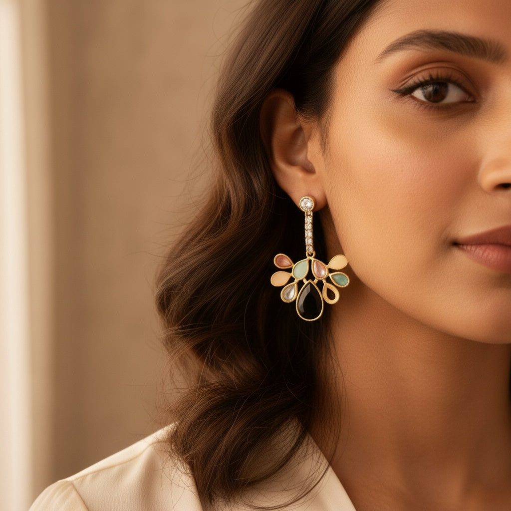 Multi Drops Gold Earrings