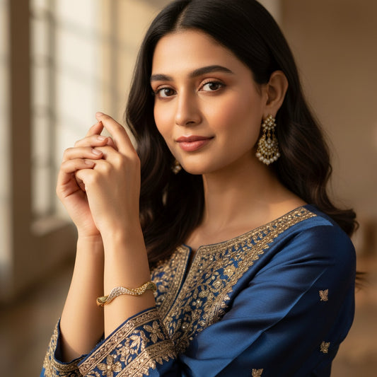 Zig Gold Bangle Bracelet (Free Size)